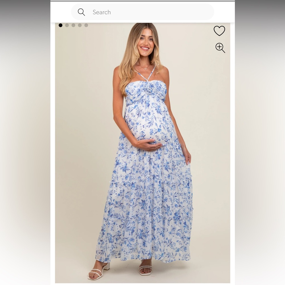 Pinkblush Blue and White Floral Maxi Maternity Dress